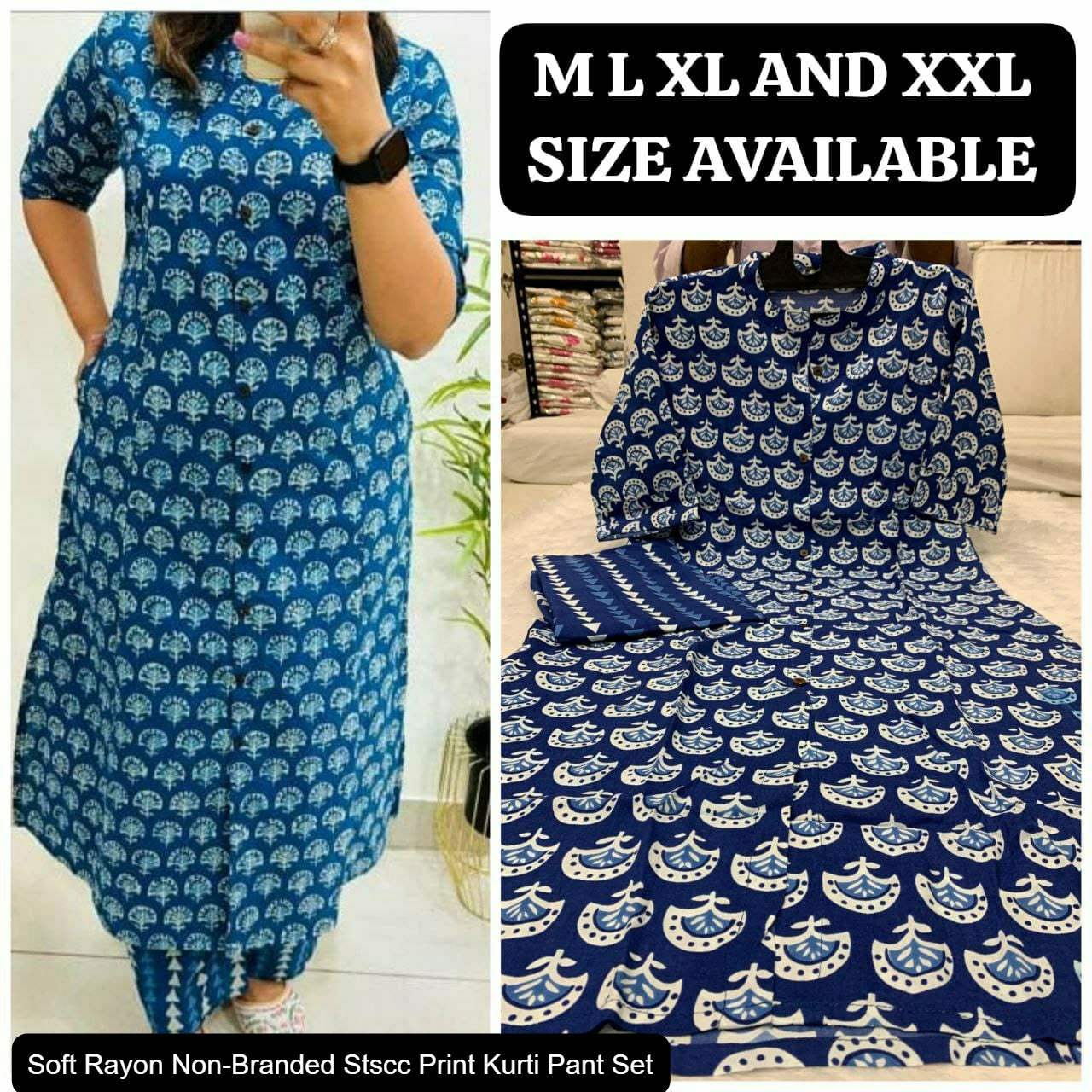 Soft Rayon Non-Branded Stscc Print Kurti Pant Set