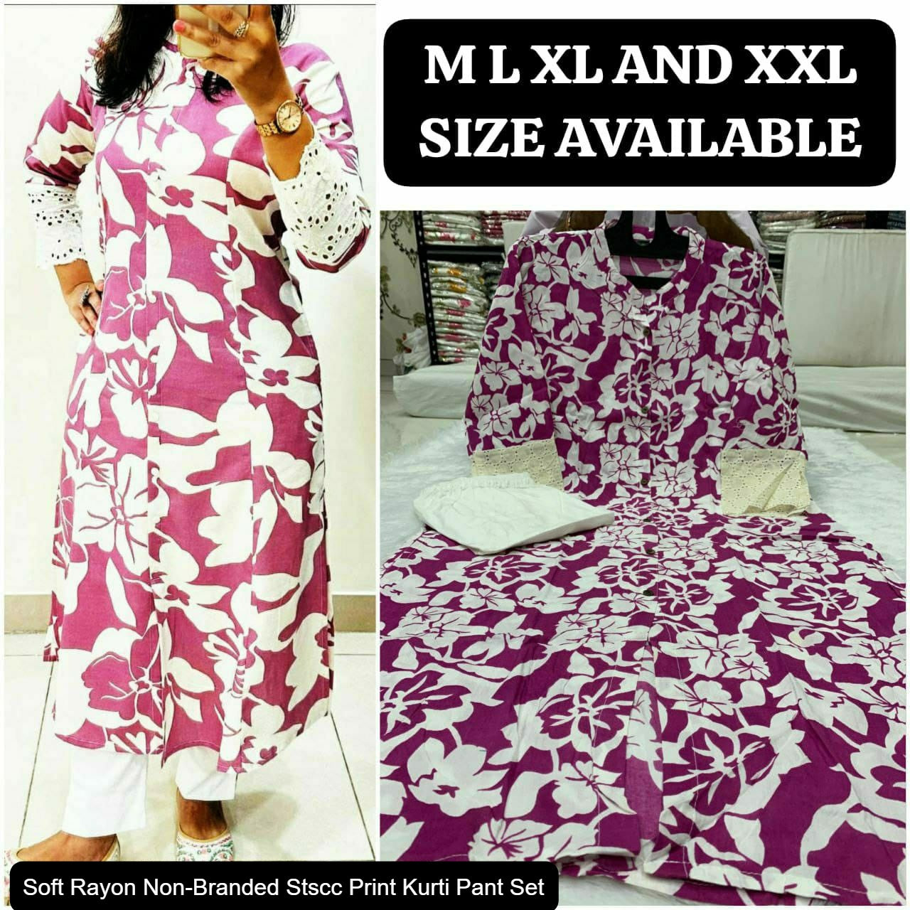 Soft Rayon Non-Branded Stscc Print Kurti Pant Set