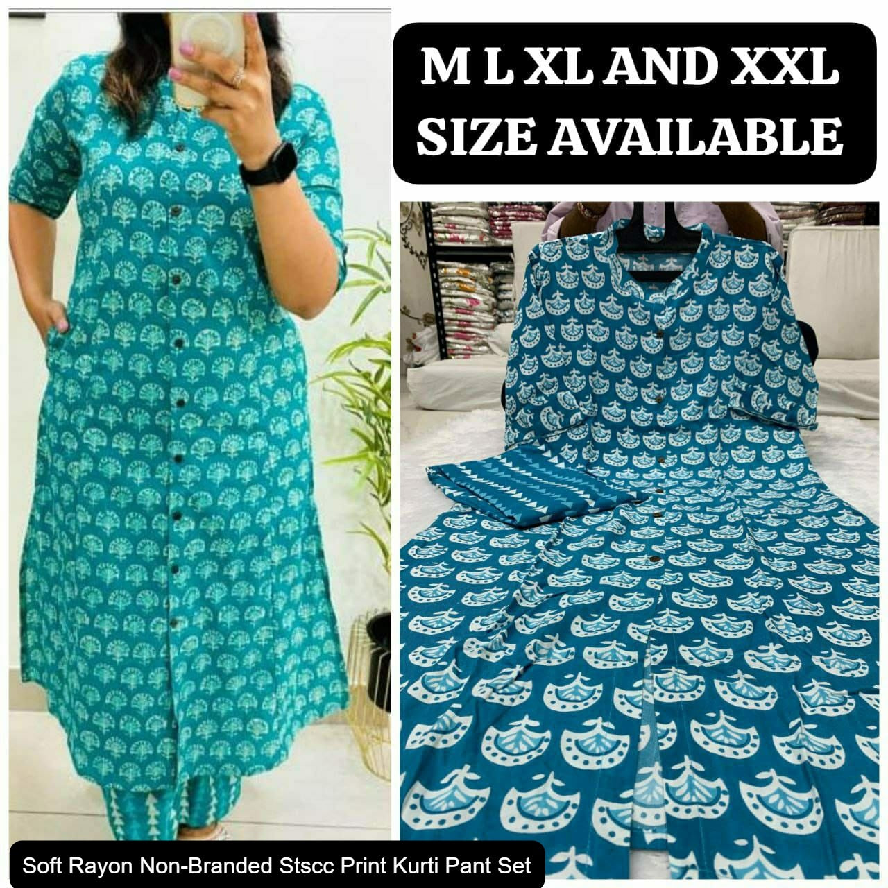 Soft Rayon Non-Branded Stscc Print Kurti Pant Set