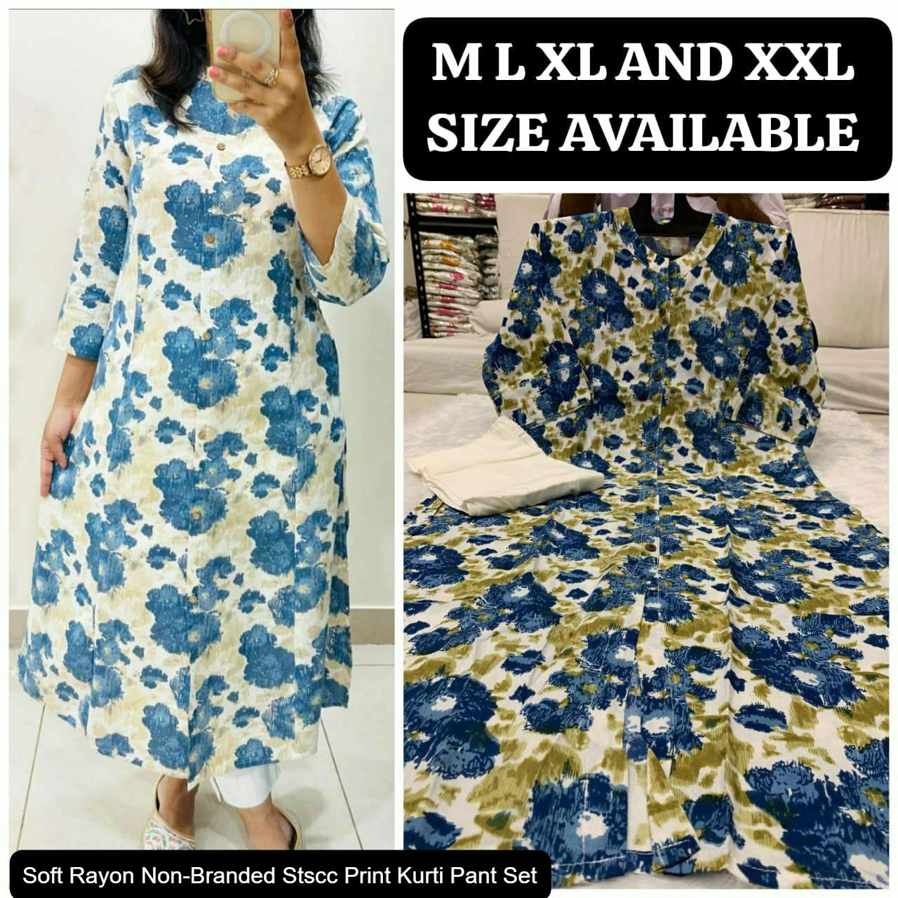 Soft Rayon Non-Branded Stscc Print Kurti Pant Set