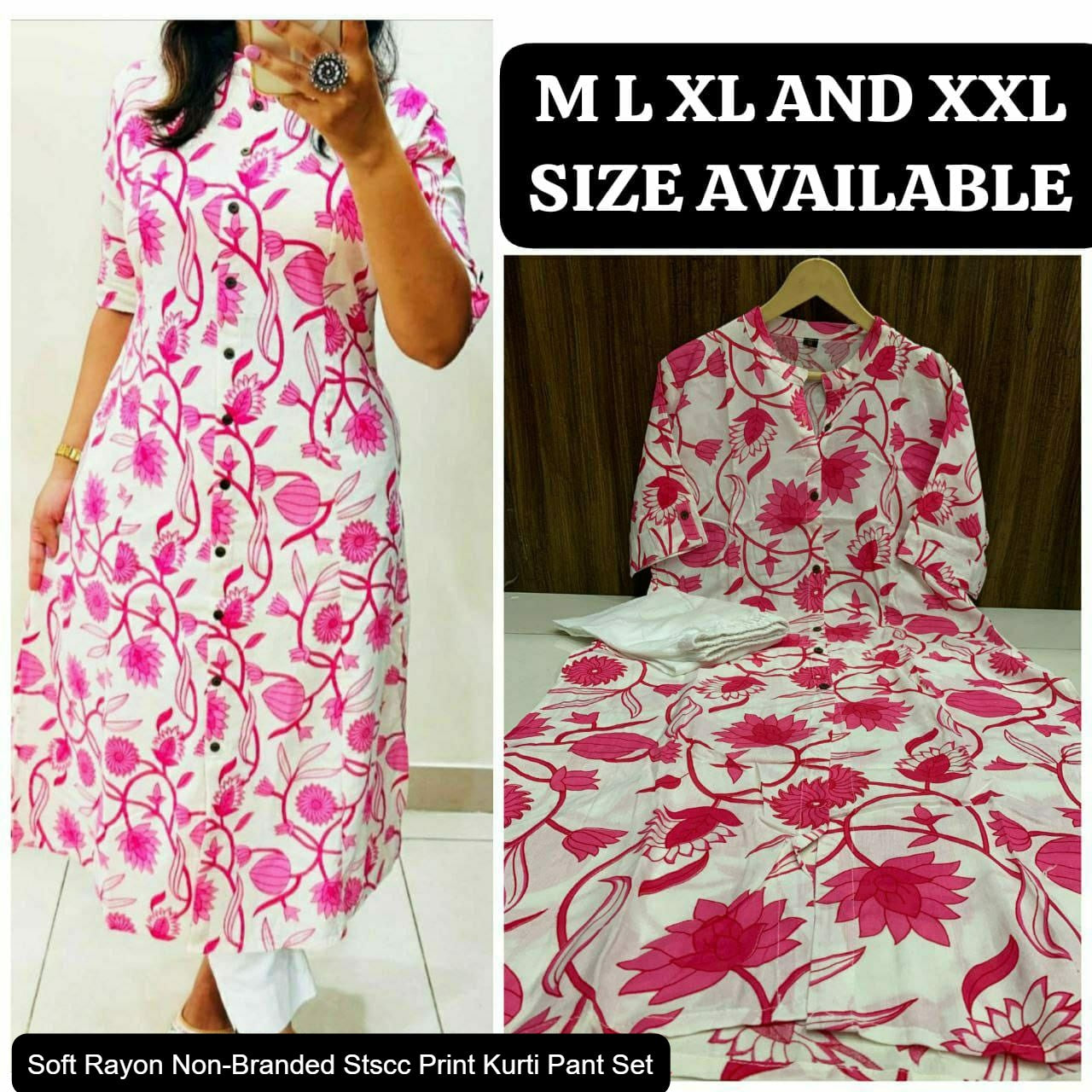 Soft Rayon Non-Branded Stscc Print Kurti Pant Set