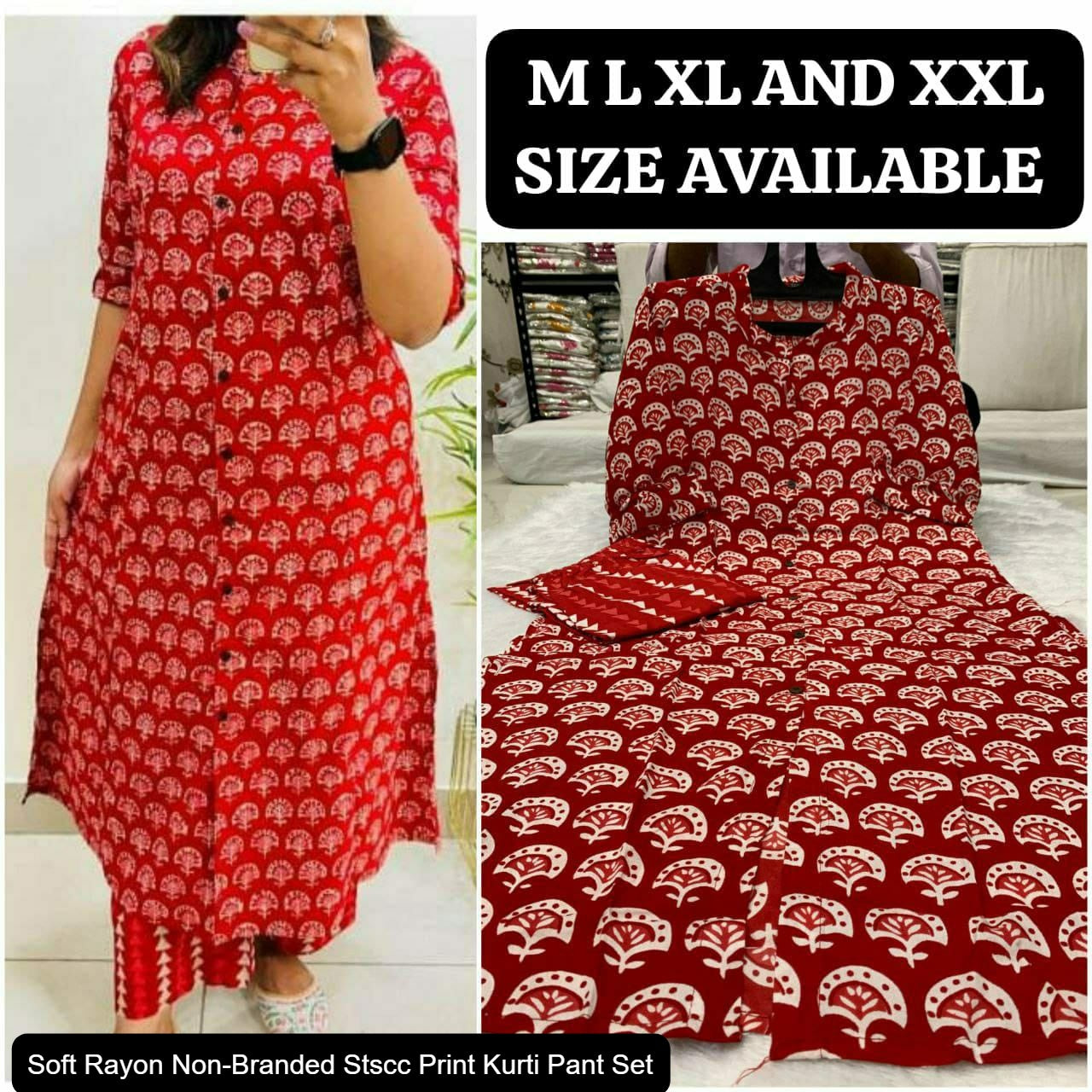 Soft Rayon Non-Branded Stscc Print Kurti Pant Set