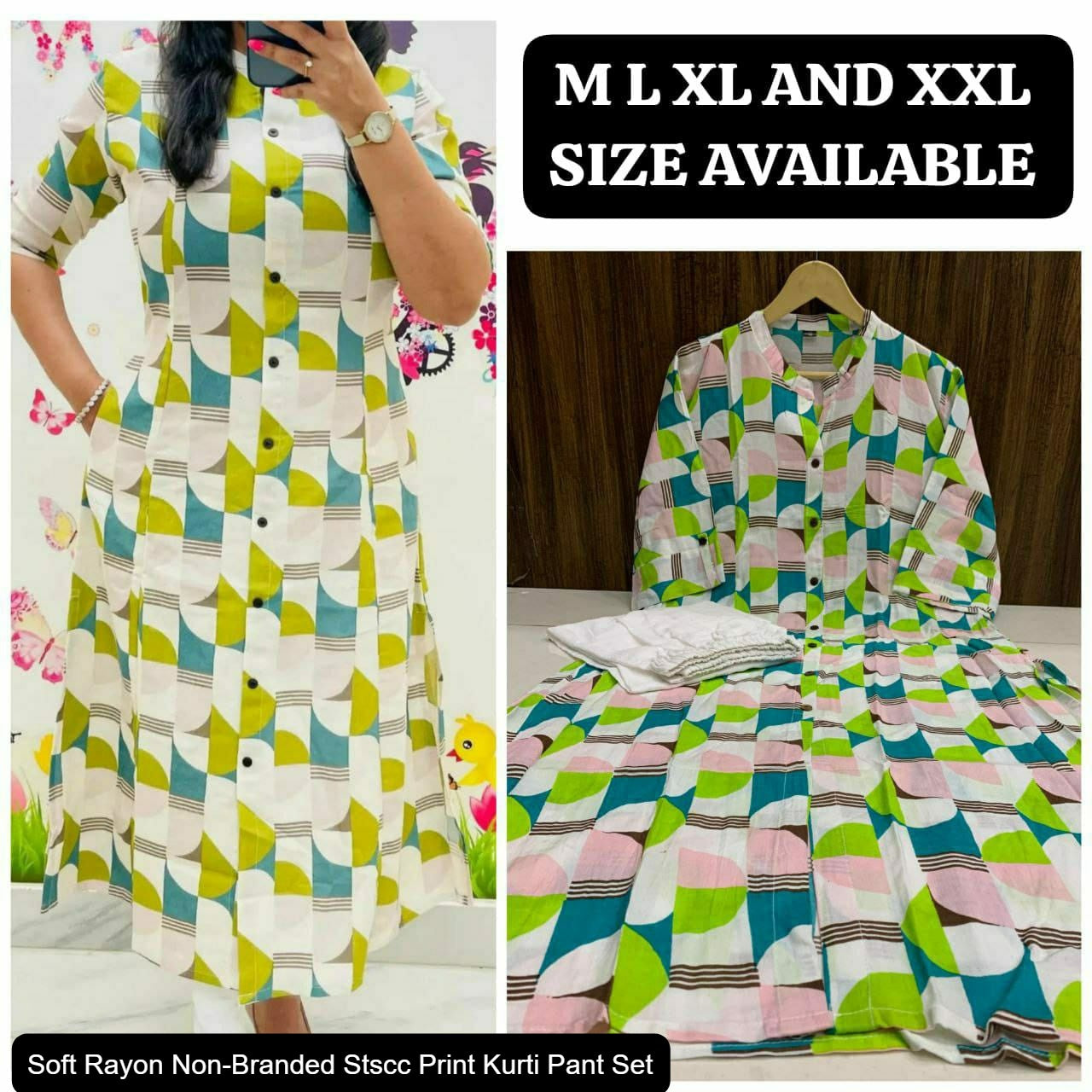 Soft Rayon Non-Branded Stscc Print Kurti Pant Set