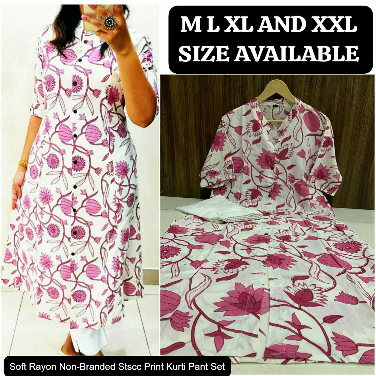 Soft Rayon Non-Branded Stscc Print Kurti Pant Set