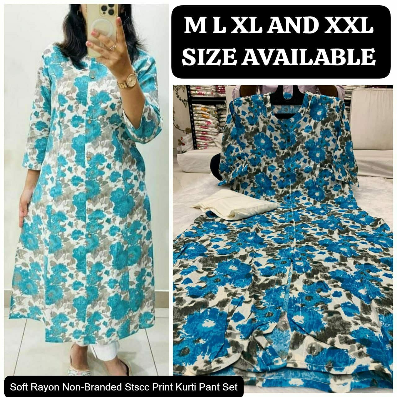 Soft Rayon Non-Branded Stscc Print Kurti Pant Set