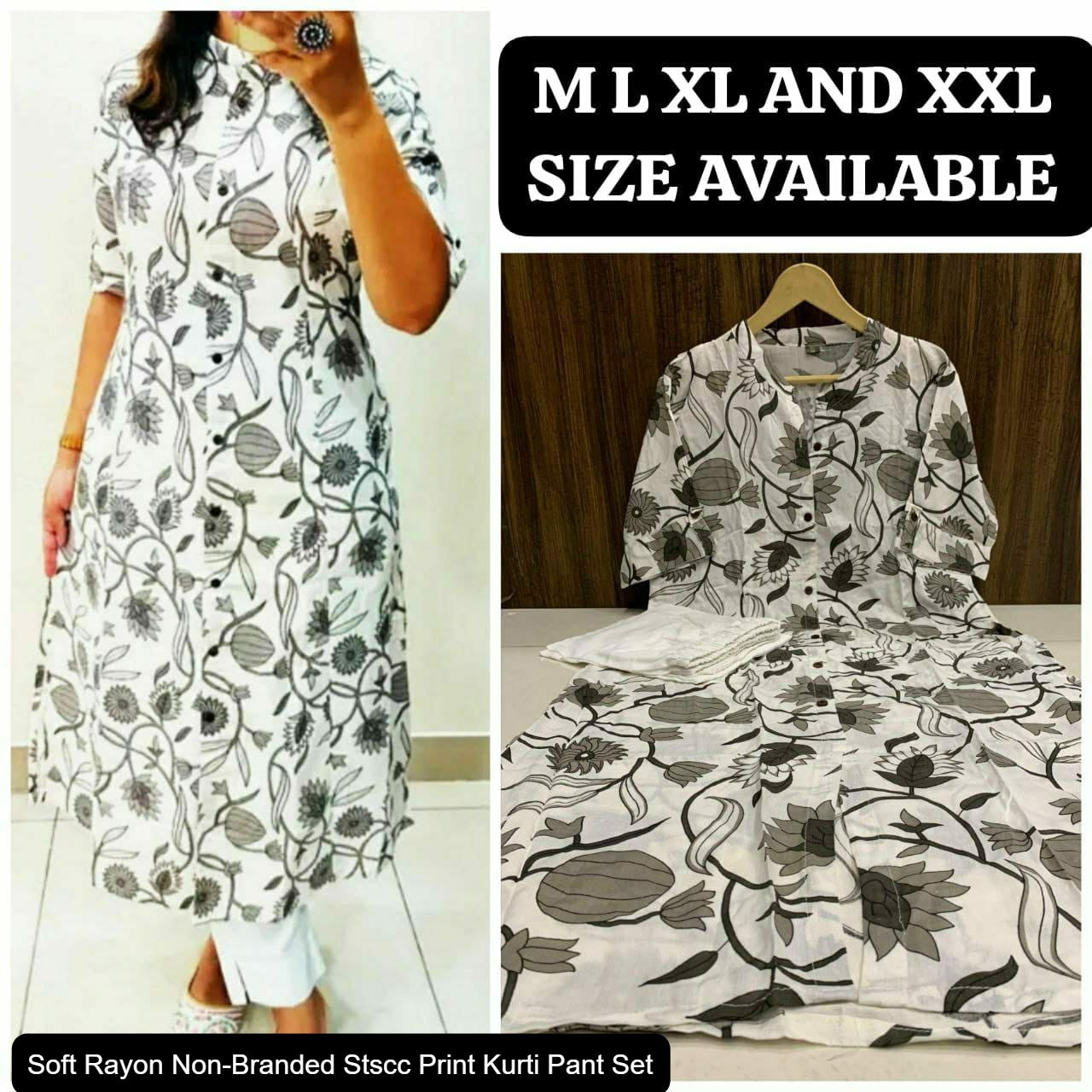 Soft Rayon Non-Branded Stscc Print Kurti Pant Set