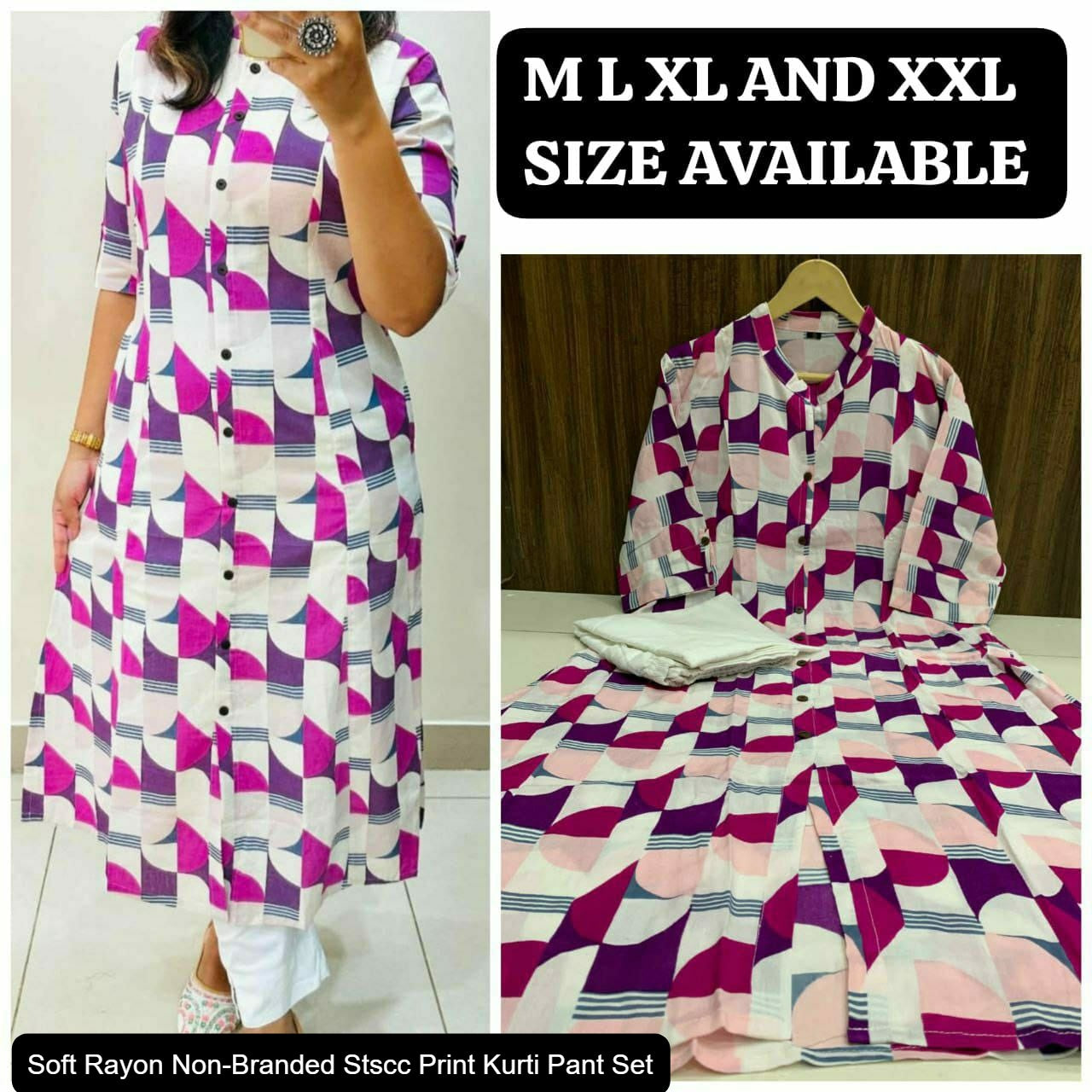 Soft Rayon Non-Branded Stscc Print Kurti Pant Set