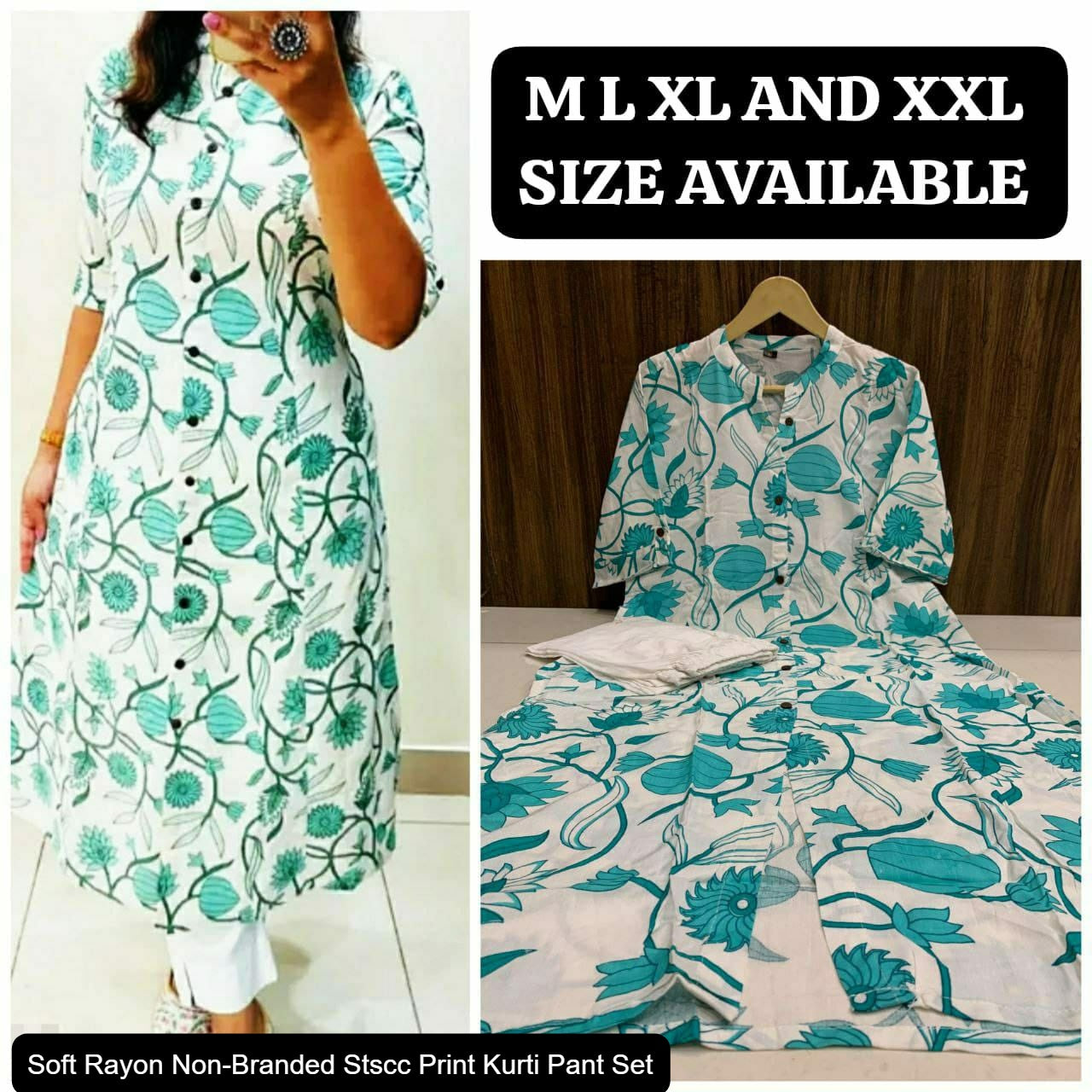 Soft Rayon Non-Branded Stscc Print Kurti Pant Set