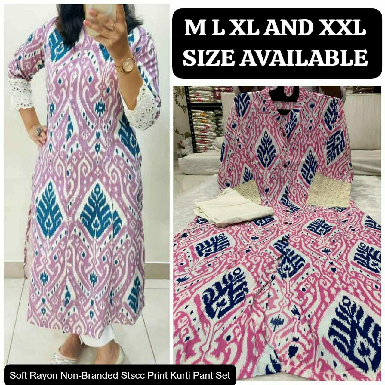 Soft Rayon Non-Branded Stscc Print Kurti Pant Set