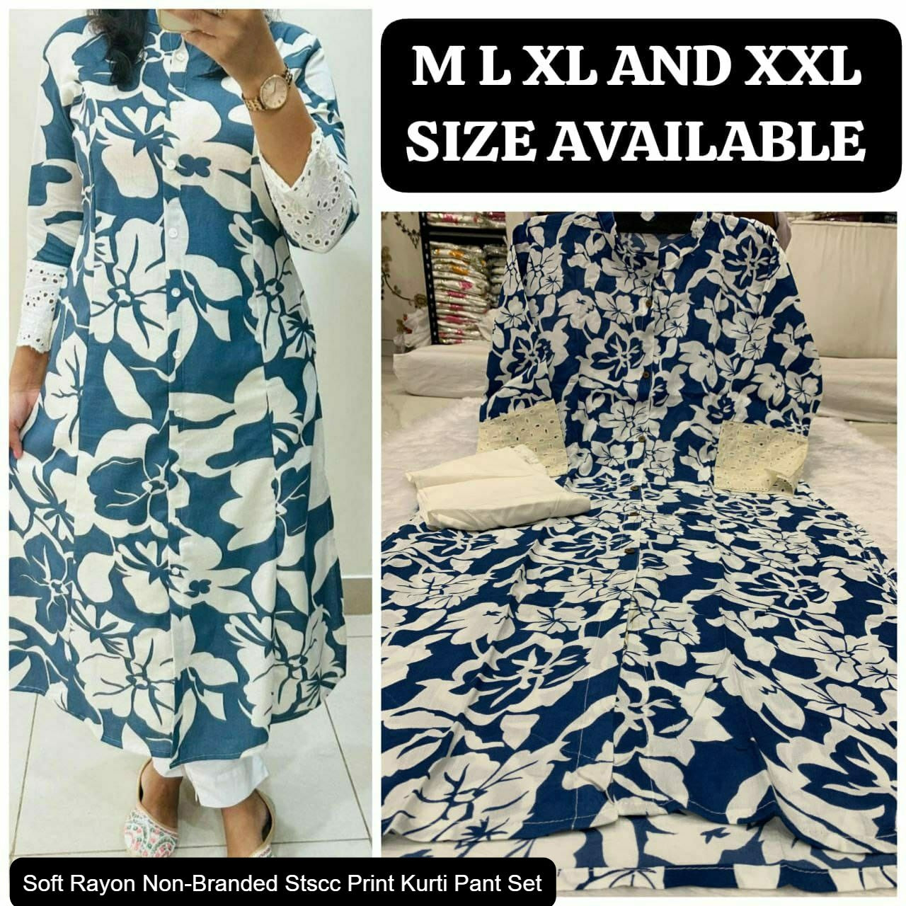 Soft Rayon Non-Branded Stscc Print Kurti Pant Set