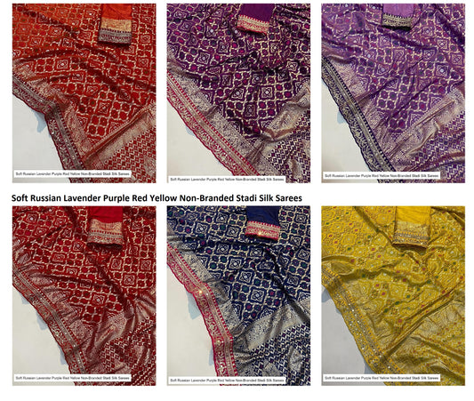 Soft Russian Lavender Purple Red Yellow Non-Branded Stadi Silk Sarees