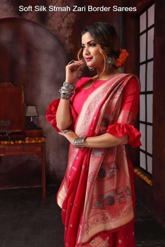 Soft Silk Stmah Zari Border Sarees