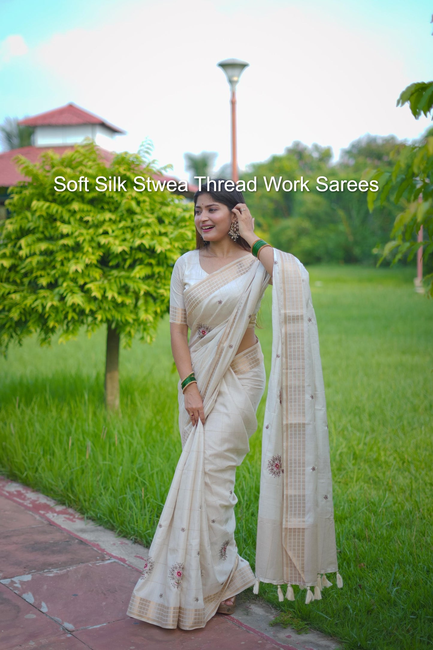 Soft Silk Stwea Thread Work Sarees