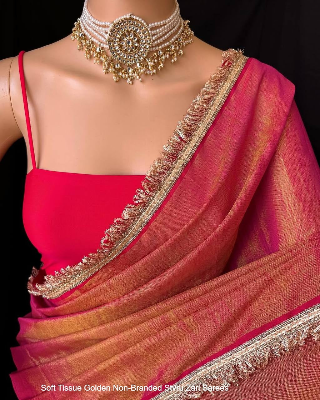 Soft Tissue Golden Non-Branded Stvru Zari Sarees
