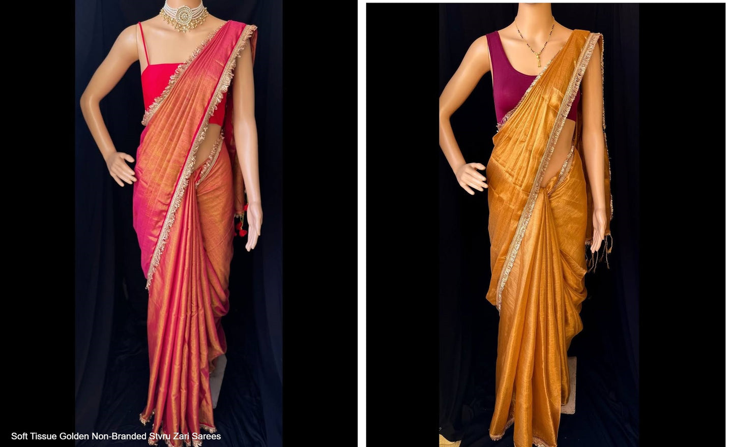 Soft Tissue Golden Non-Branded Stvru Zari Sarees
