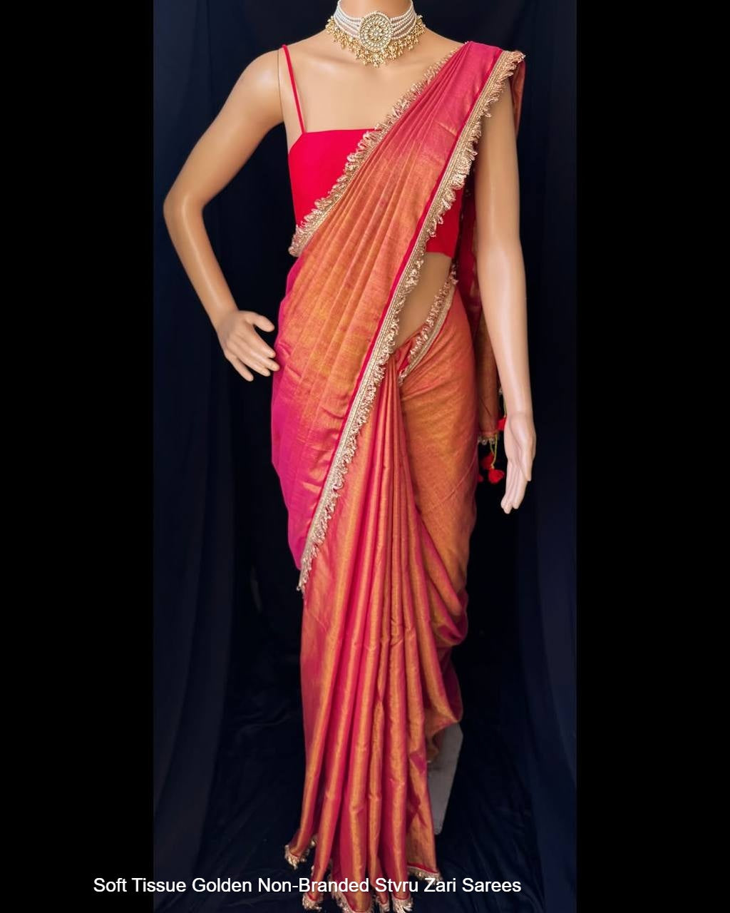 Soft Tissue Golden Non-Branded Stvru Zari Sarees