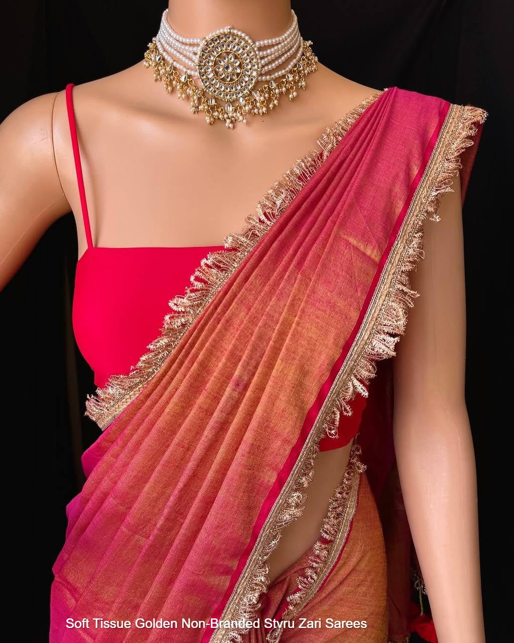 Soft Tissue Golden Non-Branded Stvru Zari Sarees