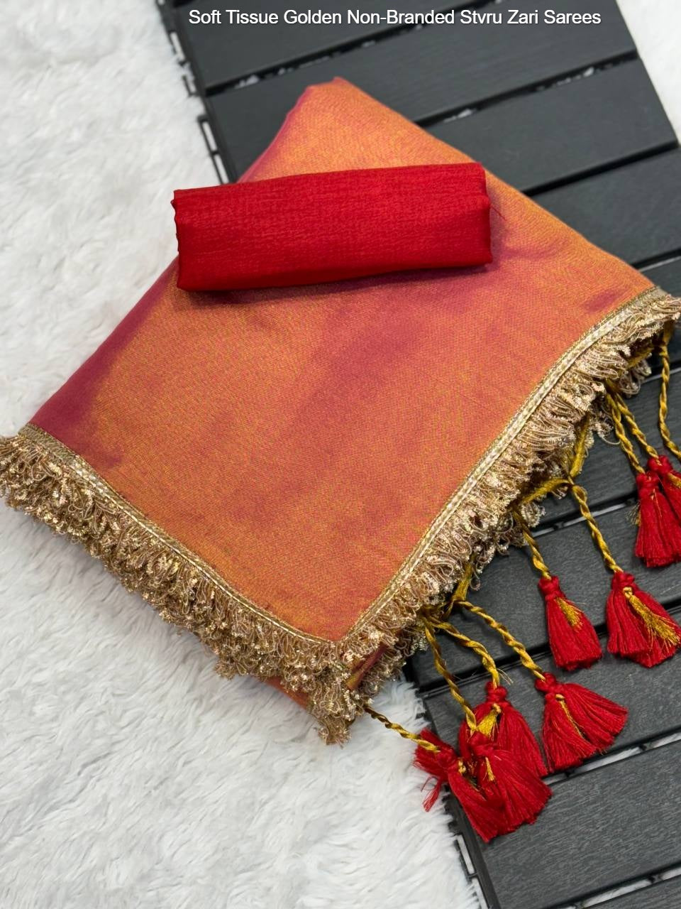 Soft Tissue Golden Non-Branded Stvru Zari Sarees