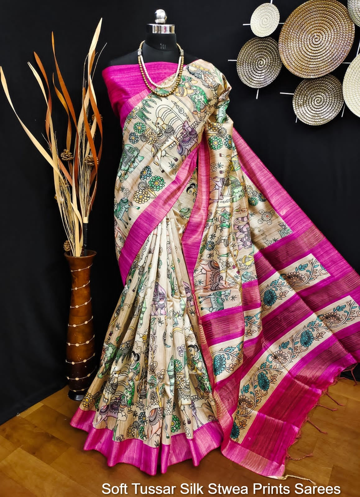 Soft Tussar Silk Stwea Prints Sarees