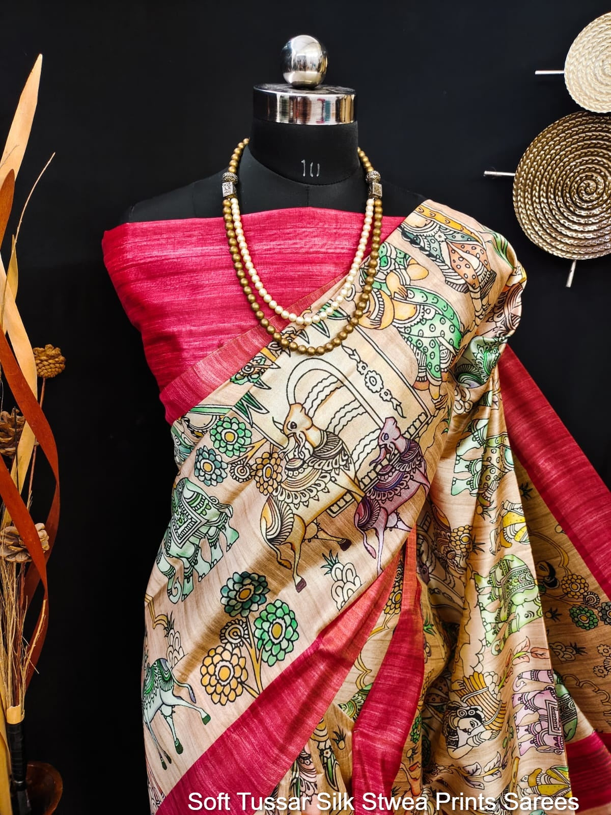 Soft Tussar Silk Stwea Prints Sarees