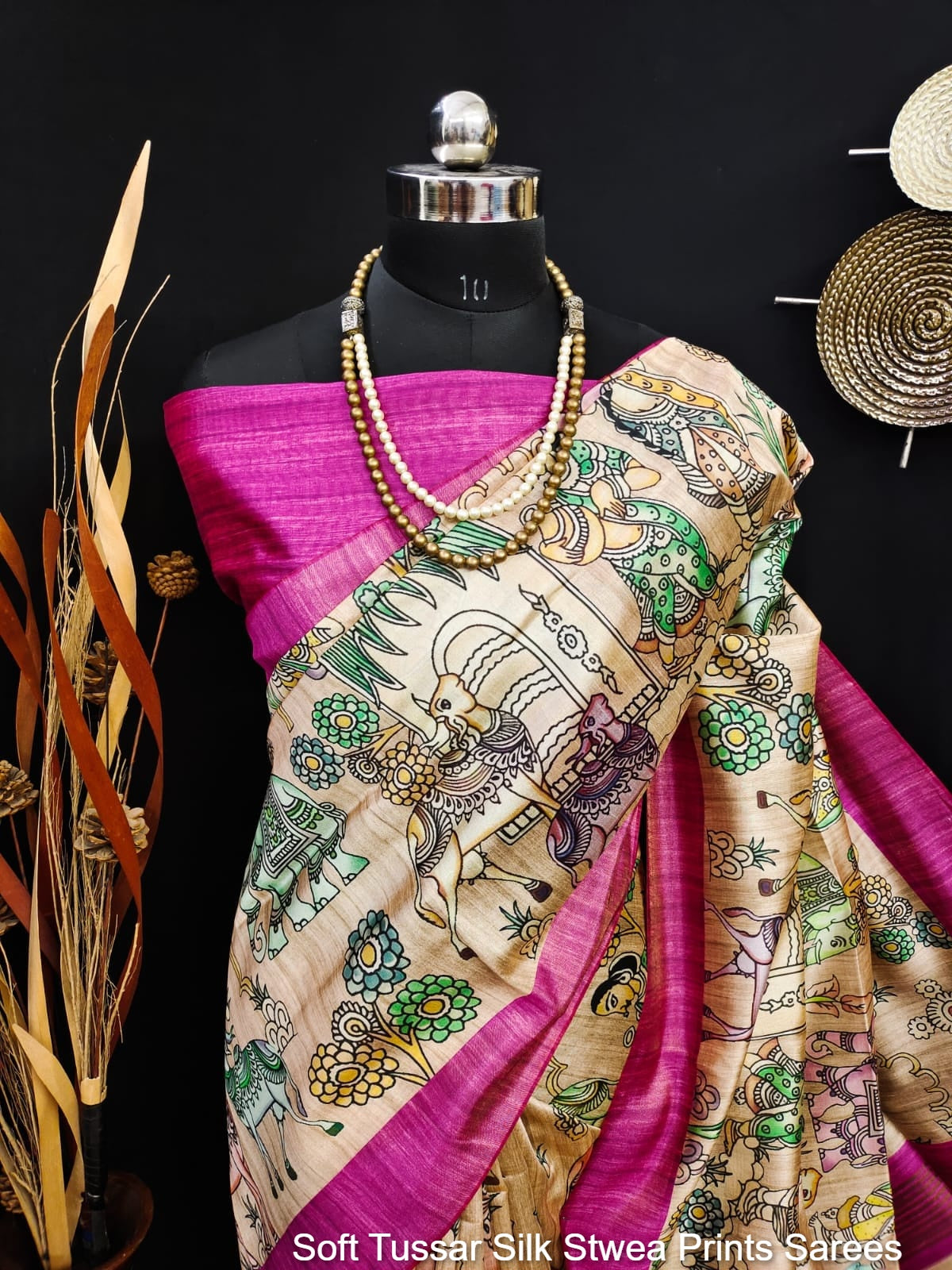 Soft Tussar Silk Stwea Prints Sarees