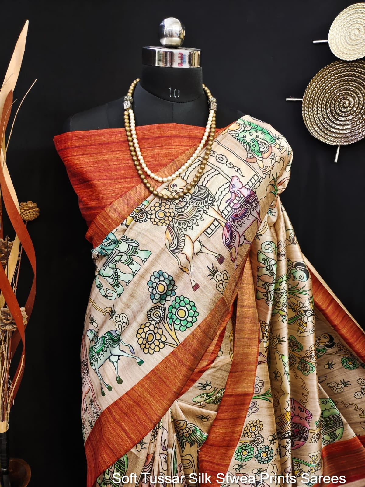 Soft Tussar Silk Stwea Prints Sarees