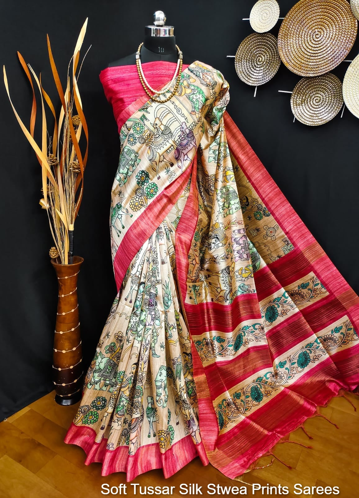 Soft Tussar Silk Stwea Prints Sarees