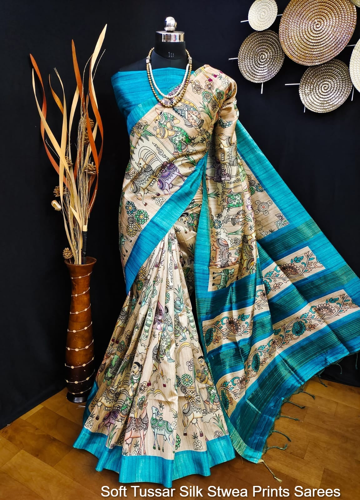 Soft Tussar Silk Stwea Prints Sarees