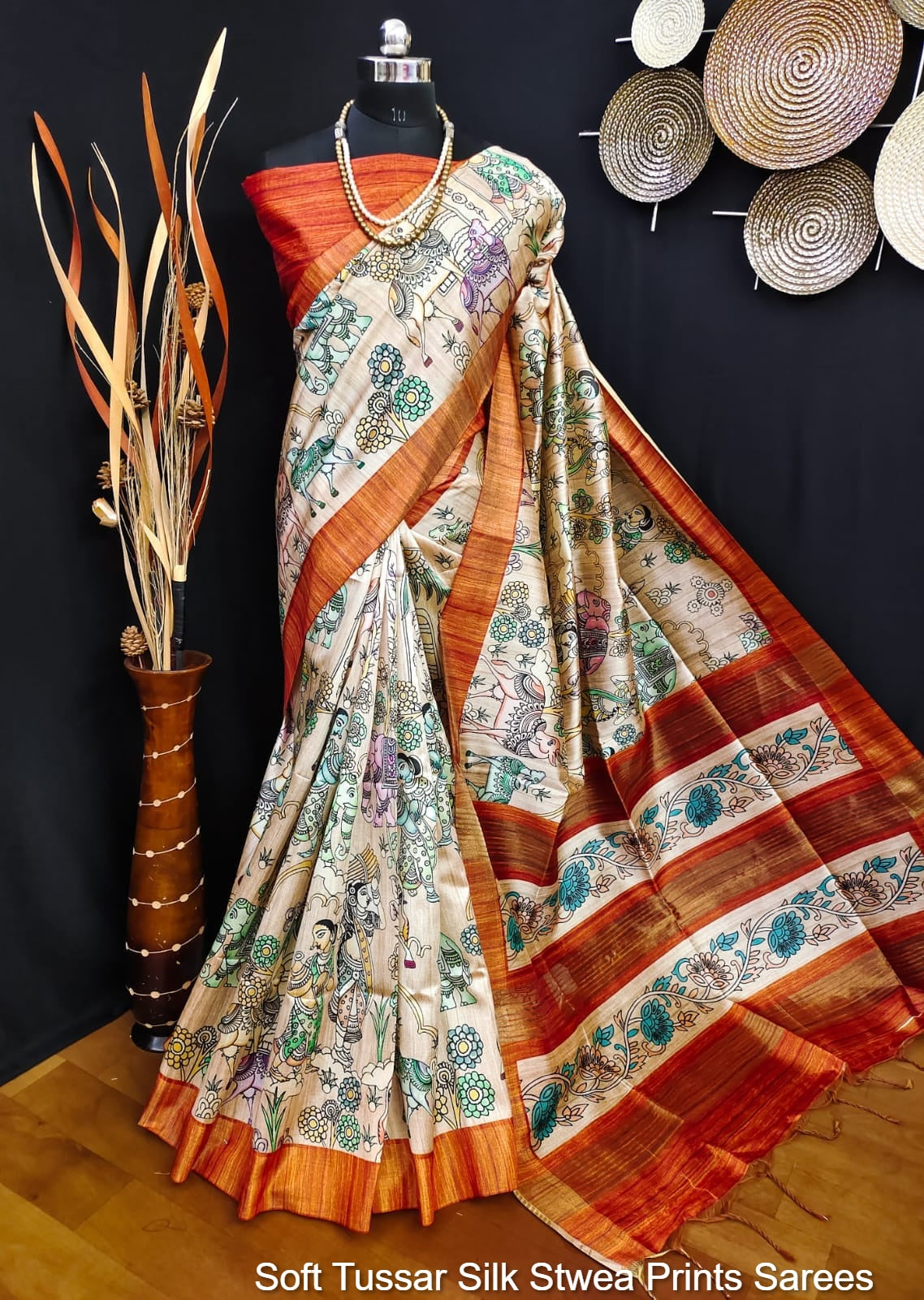 Soft Tussar Silk Stwea Prints Sarees