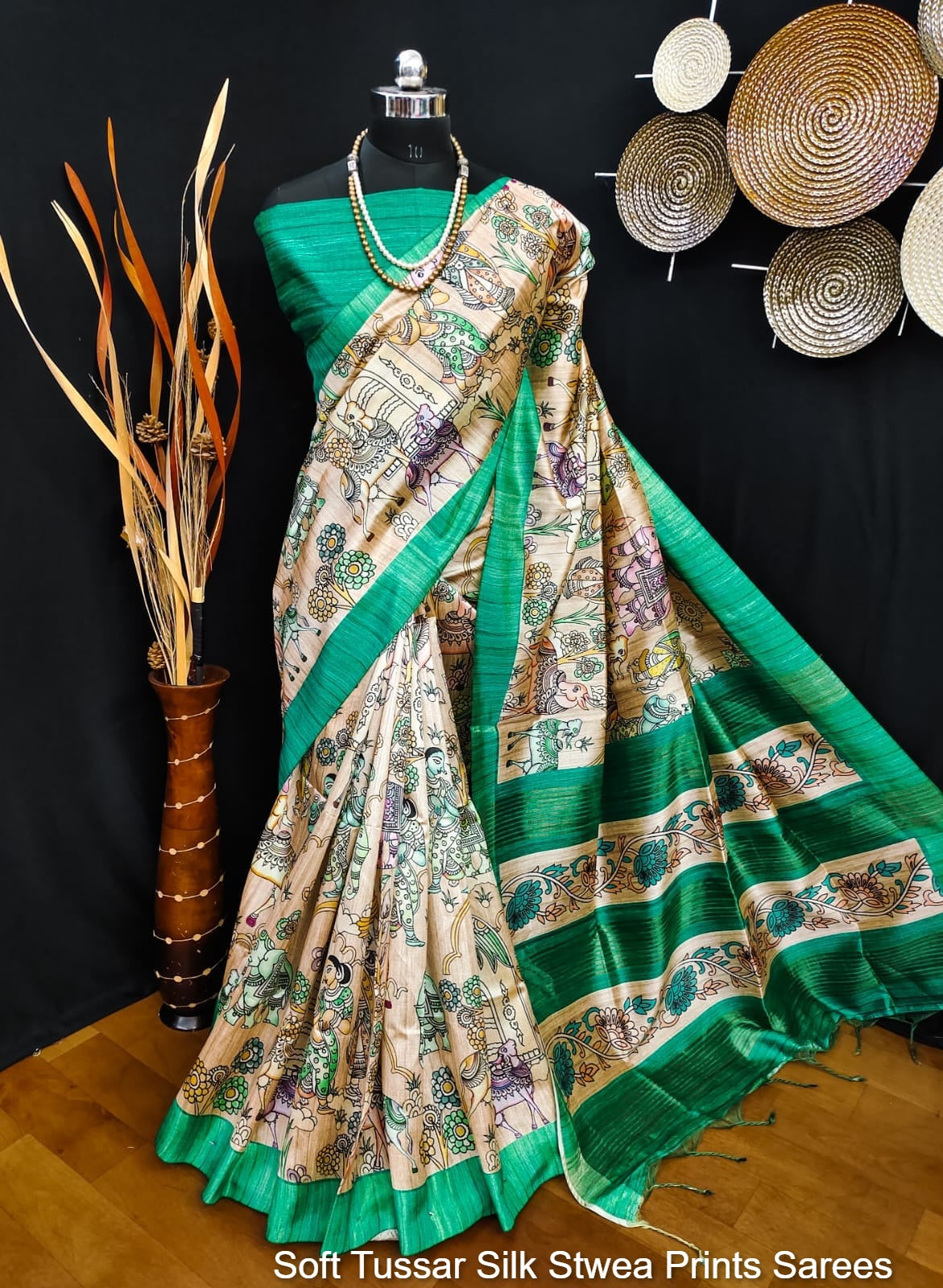 Soft Tussar Silk Stwea Prints Sarees