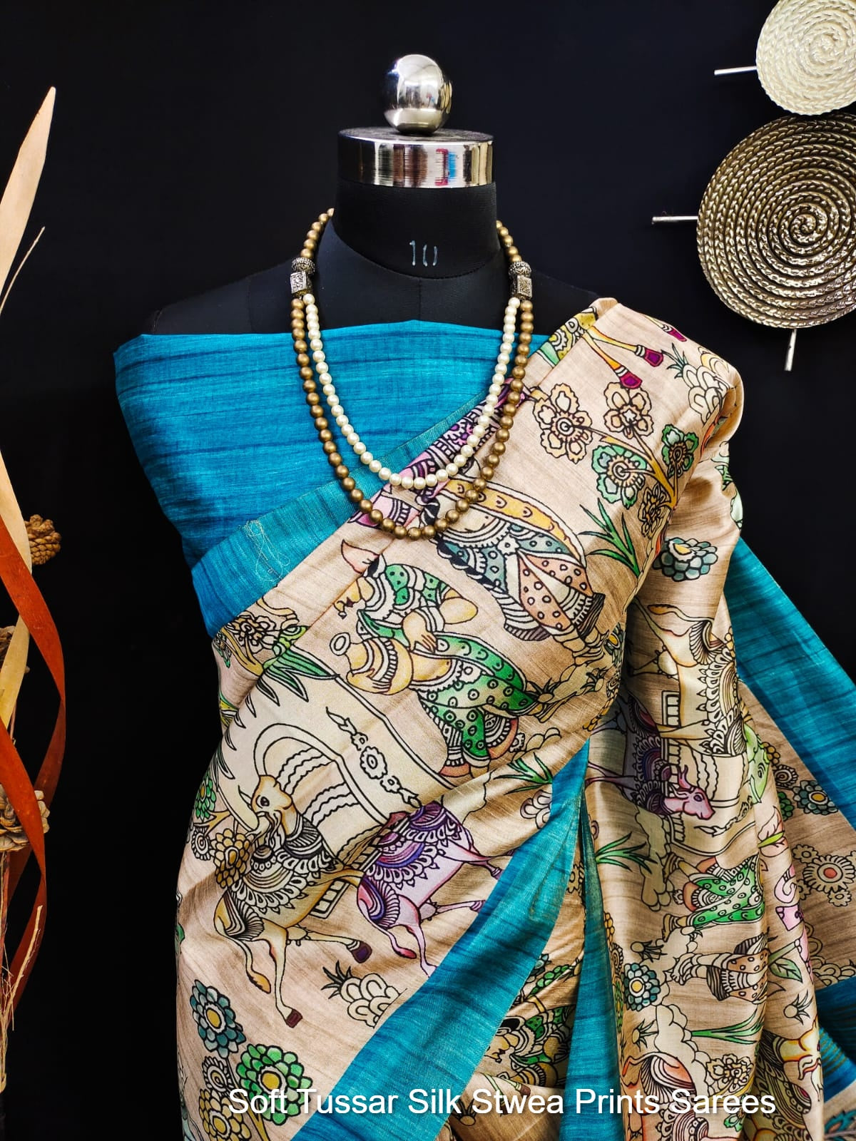 Soft Tussar Silk Stwea Prints Sarees