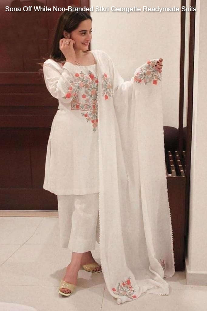Sona Off White Non-Branded Stkri Georgette Readymade Suits
