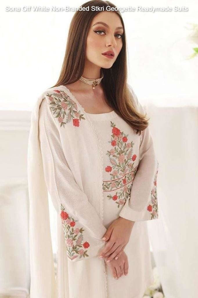 Sona Off White Non-Branded Stkri Georgette Readymade Suits