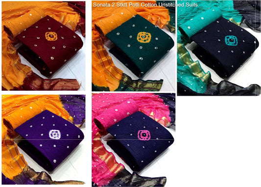 Sonata 2 Stktt Potli Cotton Unstitched Suits