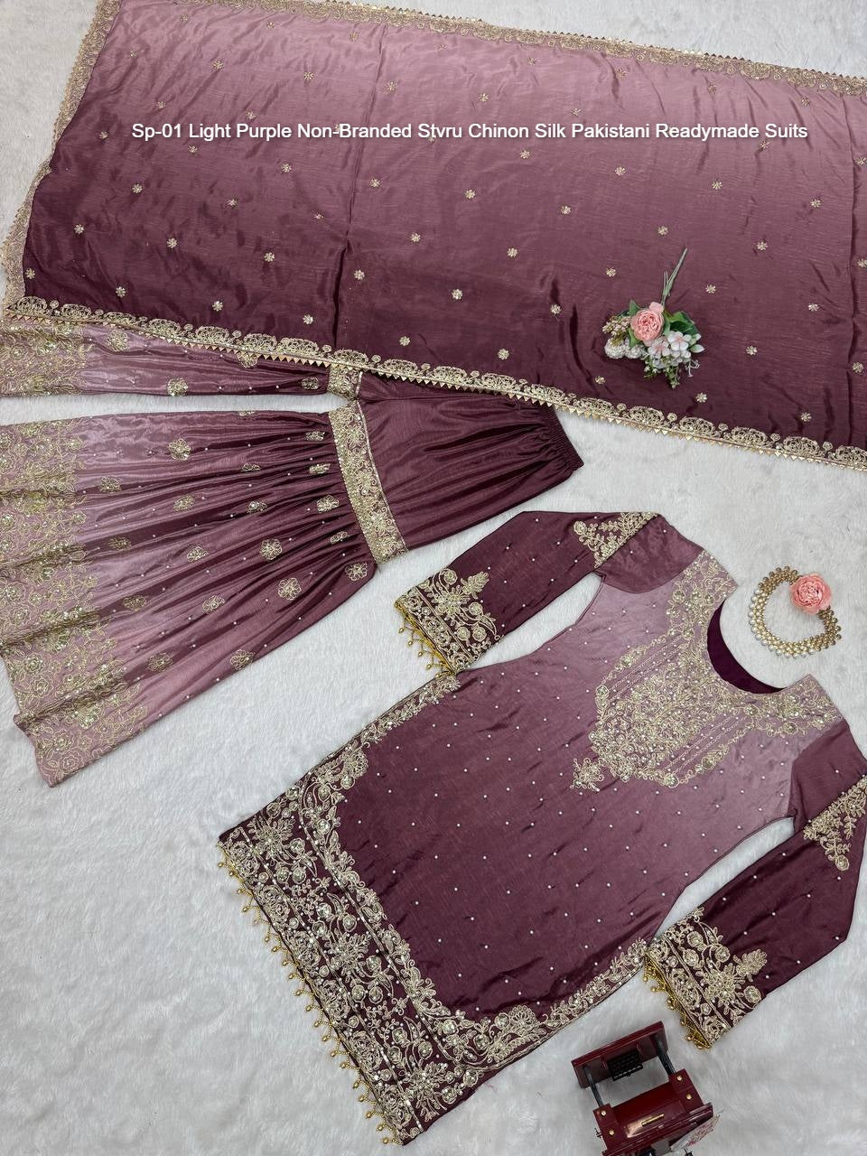 Sp-01 Light Purple Non-Branded Stvru Chinon Silk Pakistani Readymade Suits