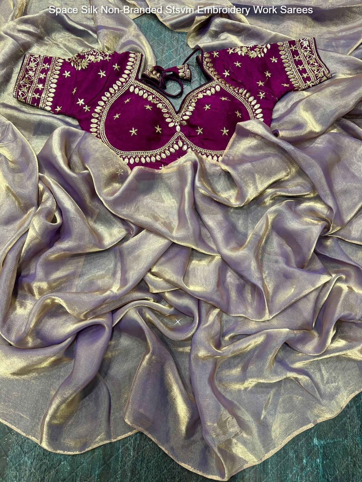 Space Silk Non-Branded Stsvm Embroidery Work Sarees