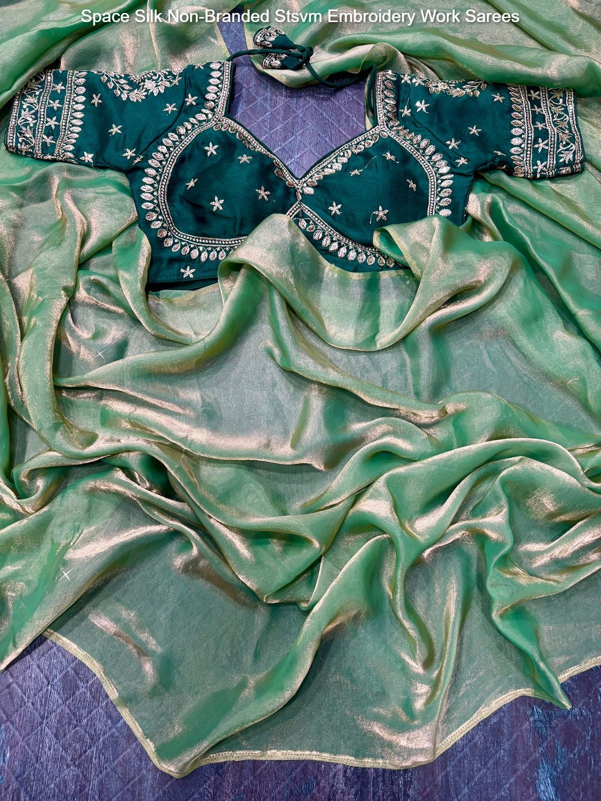 Space Silk Non-Branded Stsvm Embroidery Work Sarees