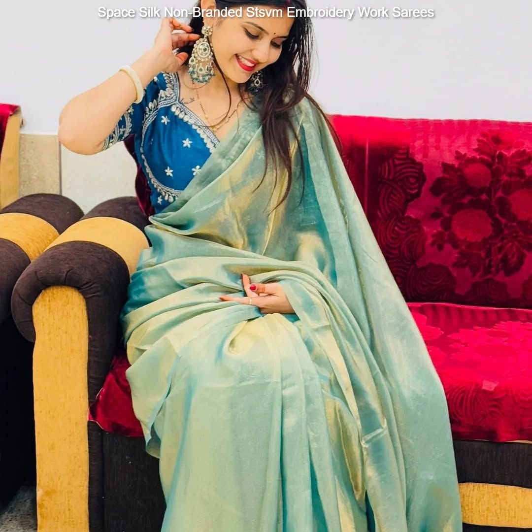 Space Silk Non-Branded Stsvm Embroidery Work Sarees