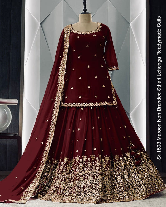 Sr-1503 Maroon Non-Branded Sthari Lehenga Readymade Suits