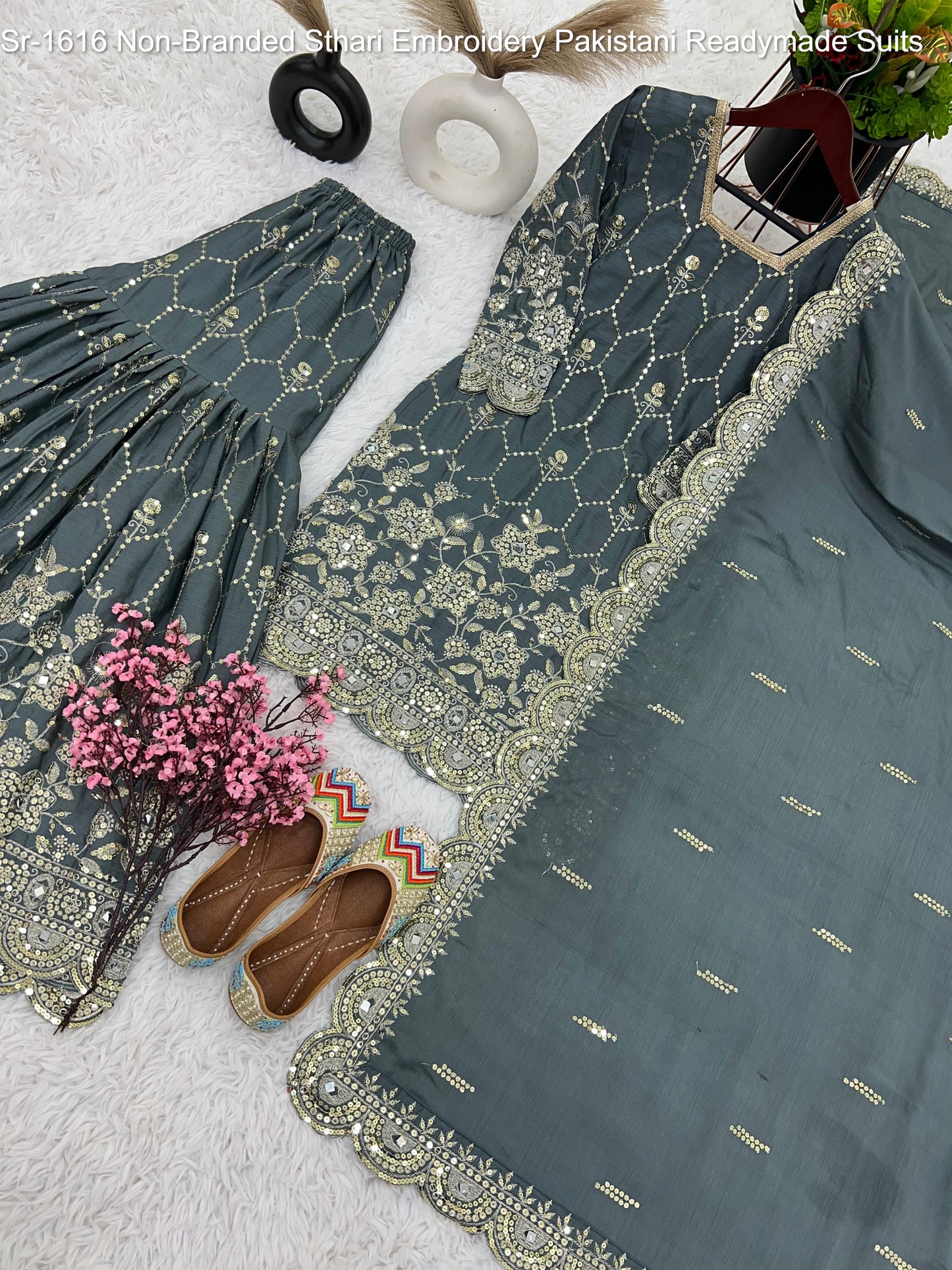 Sr-1616 Non-Branded Sthari Embroidery Pakistani Readymade Suits