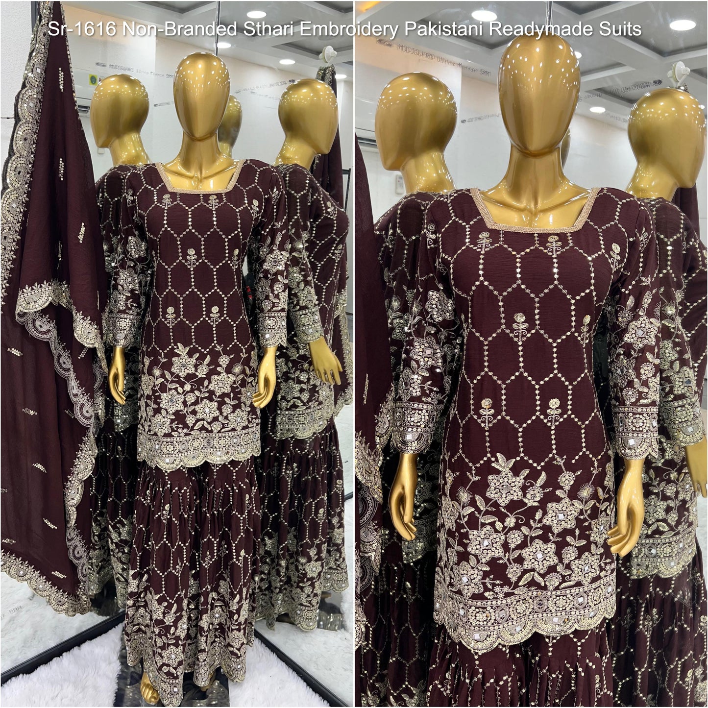 Sr-1616 Non-Branded Sthari Embroidery Pakistani Readymade Suits