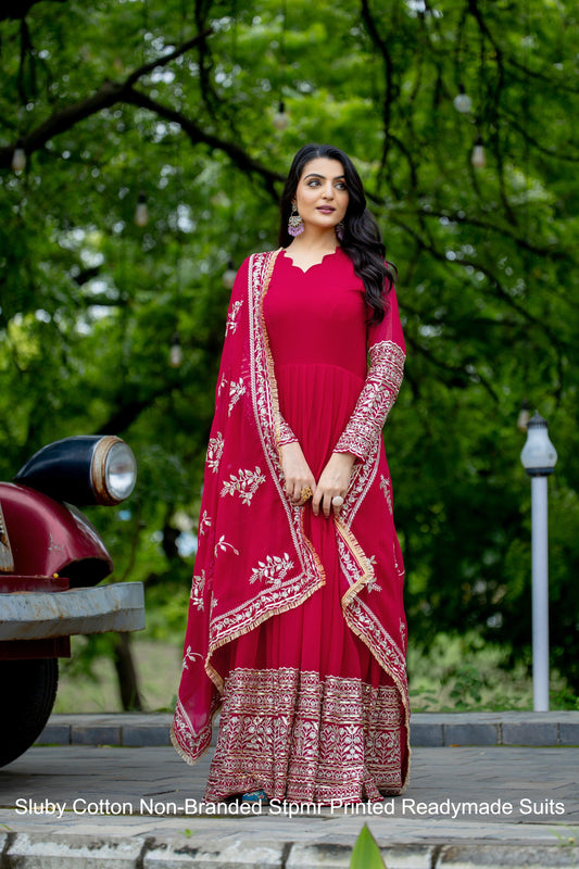 Sr-1634 Pink Non-Branded Sthari Anarkali Readymade Suits