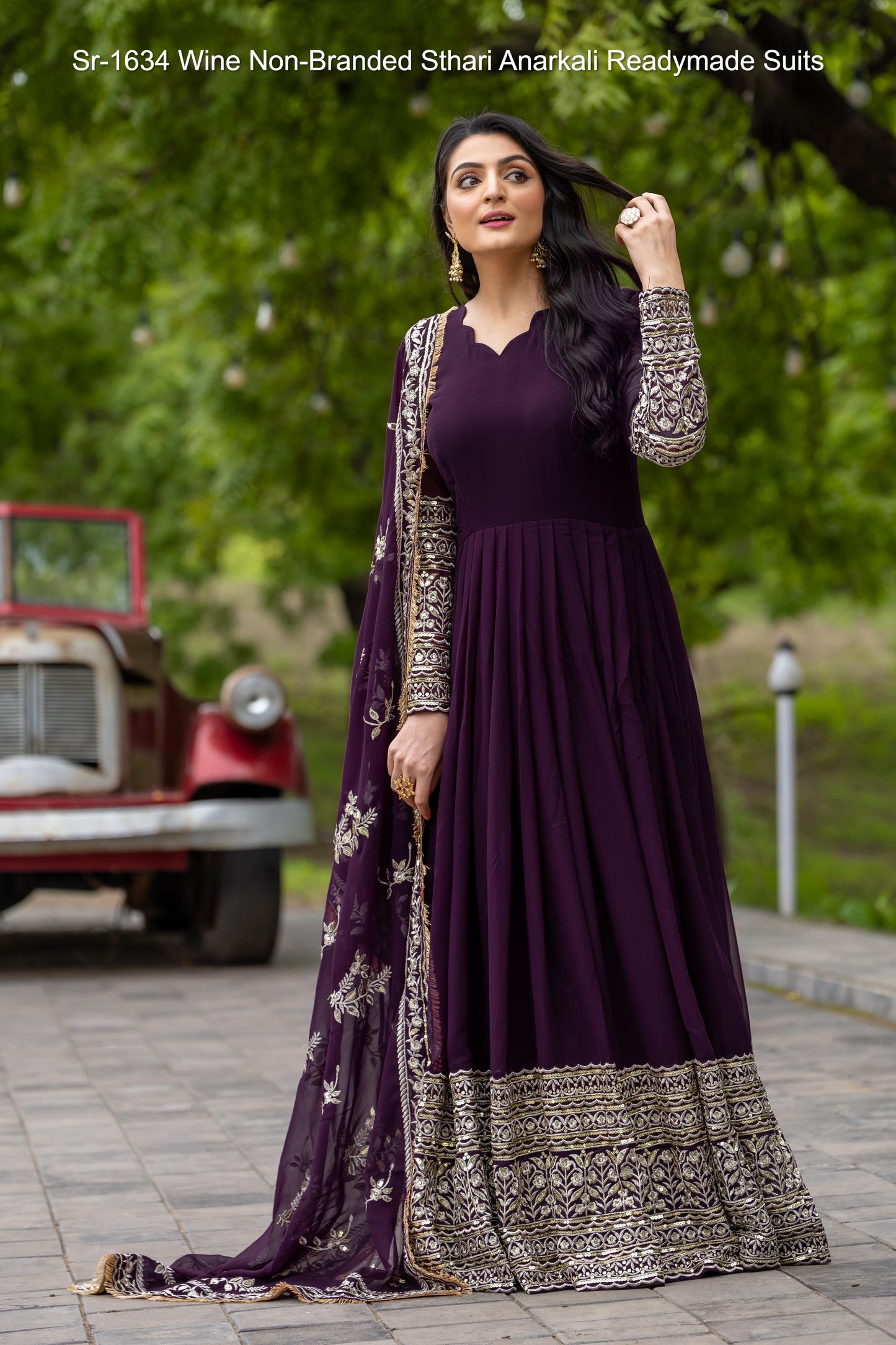 Sr-1634 Wine Non-Branded Sthari Anarkali Readymade Suits