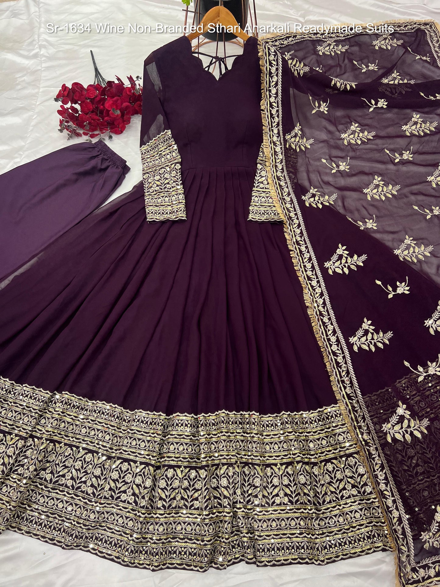 Sr-1634 Wine Non-Branded Sthari Anarkali Readymade Suits