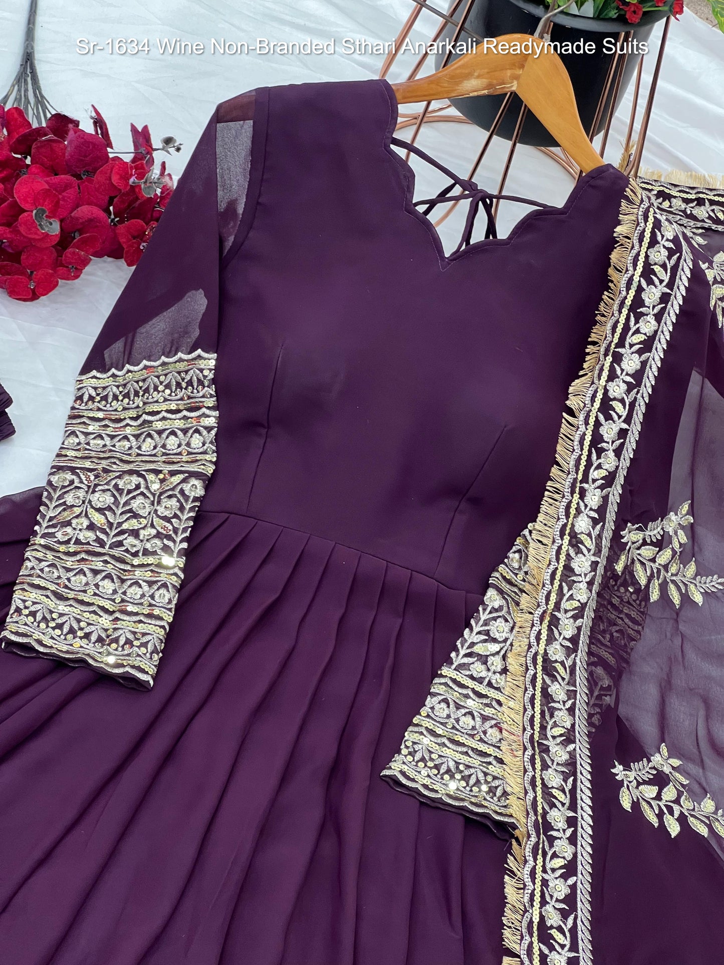 Sr-1634 Wine Non-Branded Sthari Anarkali Readymade Suits