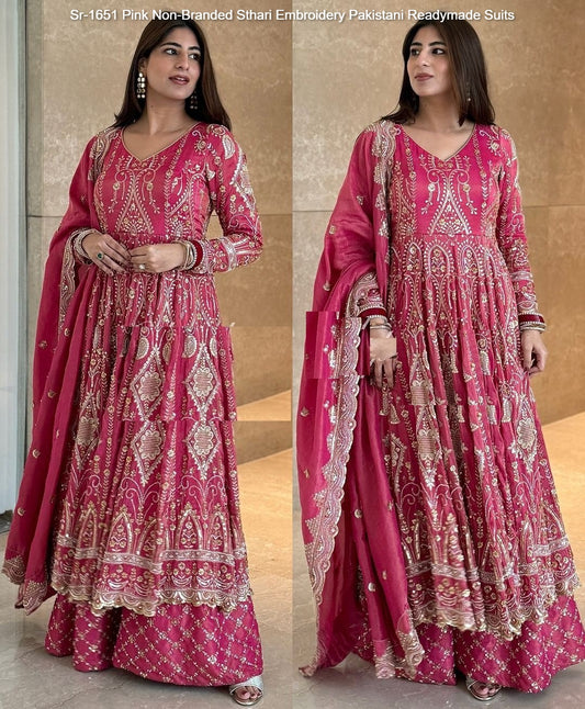 Sr-1651 Pink Non-Branded Sthari Embroidery Pakistani Readymade Suits