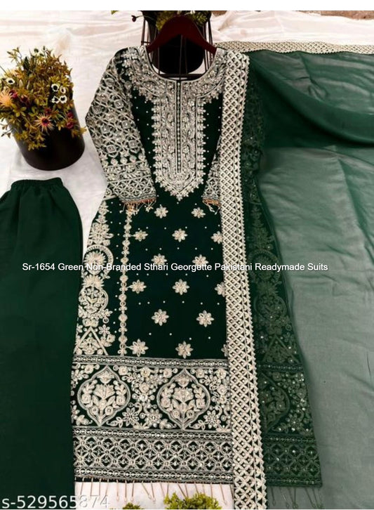 Sr-1654 Green Non-Branded Sthari Georgette Pakistani Readymade Suits