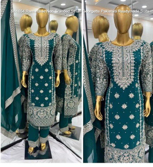 Sr-1654 Rama Blue Non-Branded Sthari Georgette Pakistani Readymade Suits
