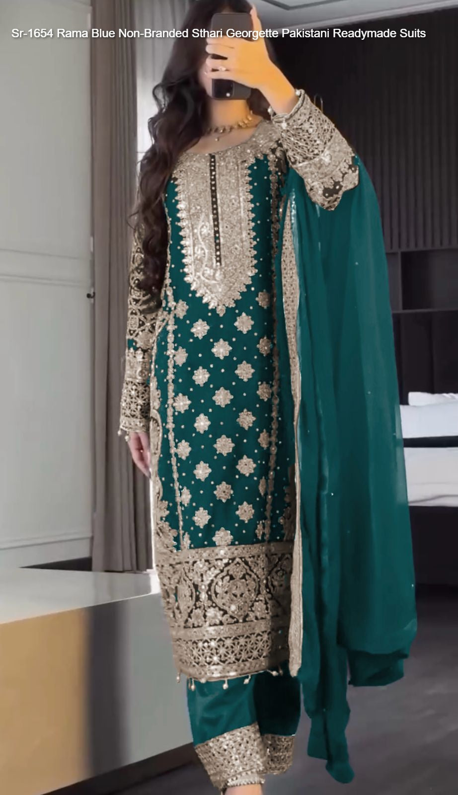 Sr-1654 Rama Blue Non-Branded Sthari Georgette Pakistani Readymade Suits