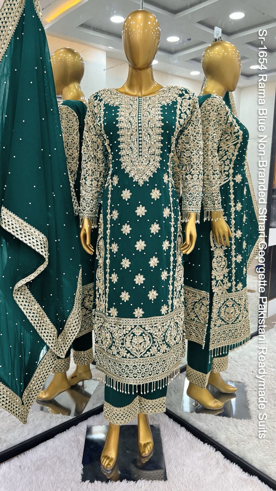 Sr-1654 Rama Blue Non-Branded Sthari Georgette Pakistani Readymade Suits